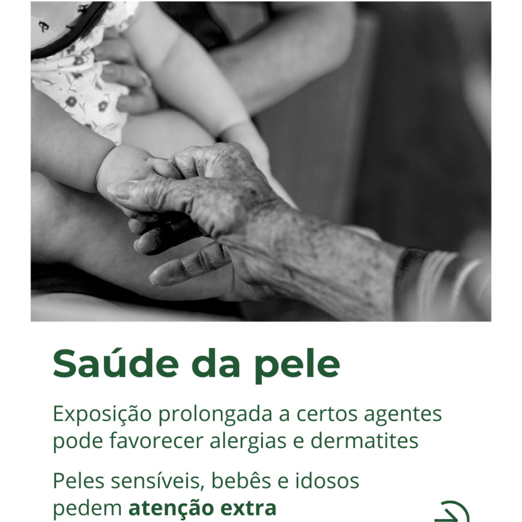 Irritações na pele e alergias causadas por contato indevido com substâncias químicas presentes nos detergentes e outros produtos de limpeza