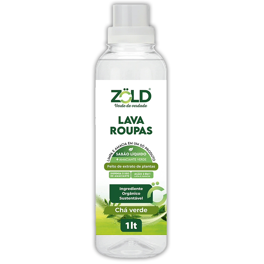 LAVA ROUPAS CHÁ VERDE 1 LITRO Zöld. Fórmula inteligente que limpa, protege e respeita sua saúde e o meio ambiente. Limpa-vidros Zöld sua casa mais limpa e reluzente. Produtos de Limpeza 100% Vegetais, Seguros para sua Família e para o Planeta