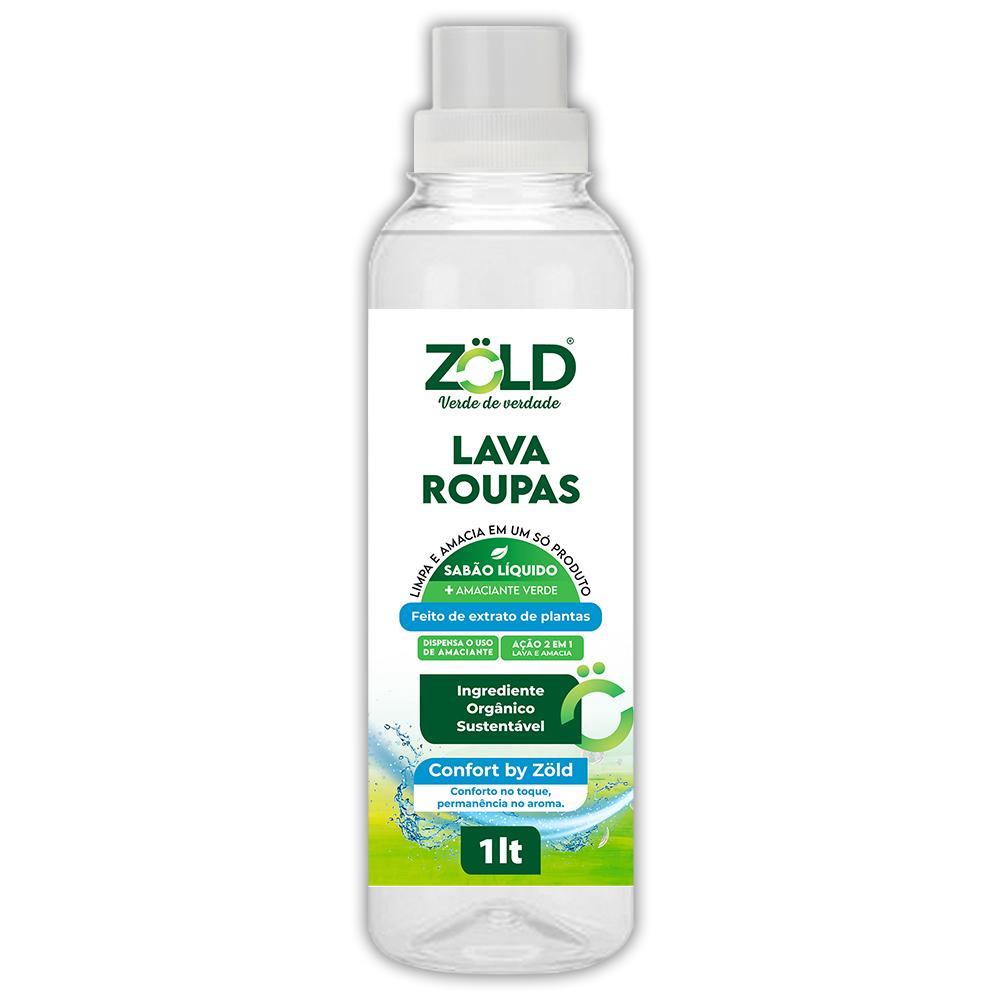 LAVA-ROUPAS CONFORT BY ZÖLD 1 LITRO 2em1. Zöld. Fórmula inteligente que limpa, protege e respeita sua saúde e o meio ambiente. Limpa-vidros Zöld sua casa mais limpa e reluzente. Produtos de Limpeza 100% Vegetais, Seguros para sua Família e para o Planeta