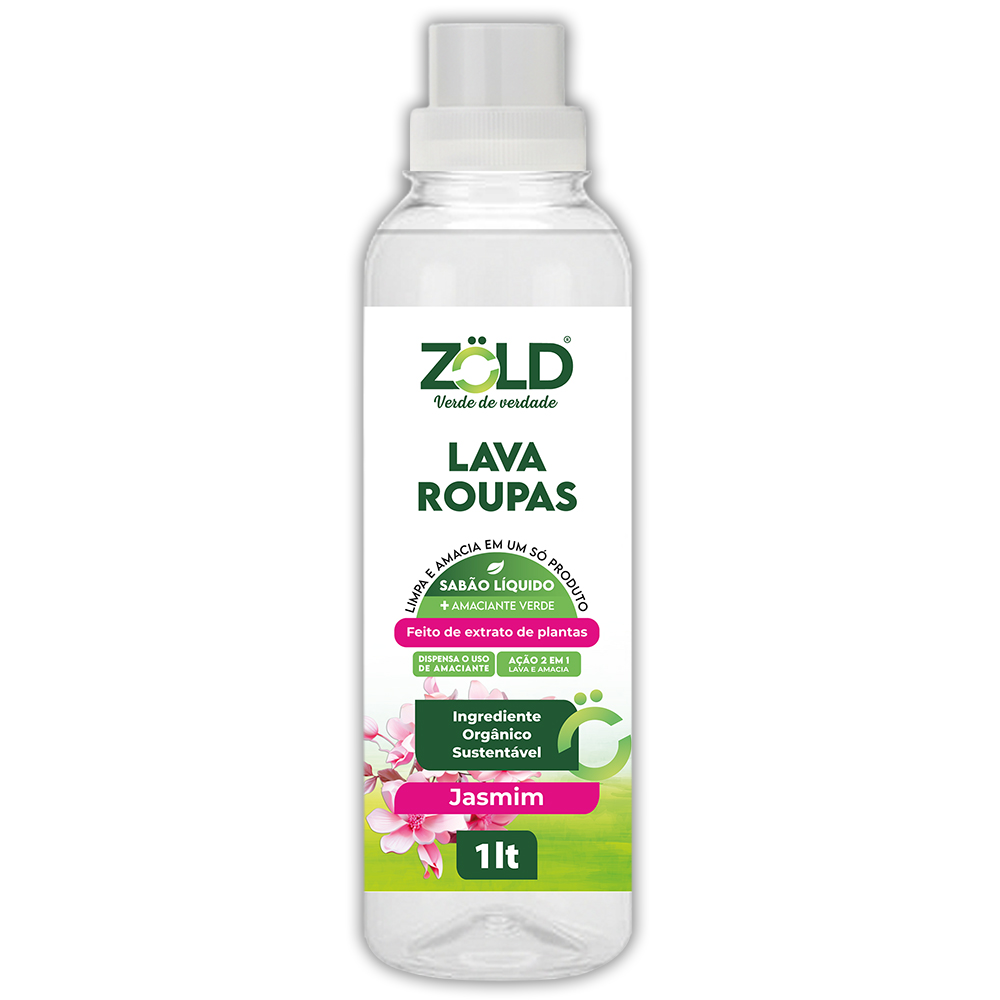 LAVA-ROUPAS JASMIM 1 LITRO 2em1 Zöld. Fórmula inteligente que limpa, protege e respeita sua saúde e o meio ambiente. Limpa-vidros Zöld sua casa mais limpa e reluzente. Produtos de Limpeza 100% Vegetais, Seguros para sua Família e para o Planeta