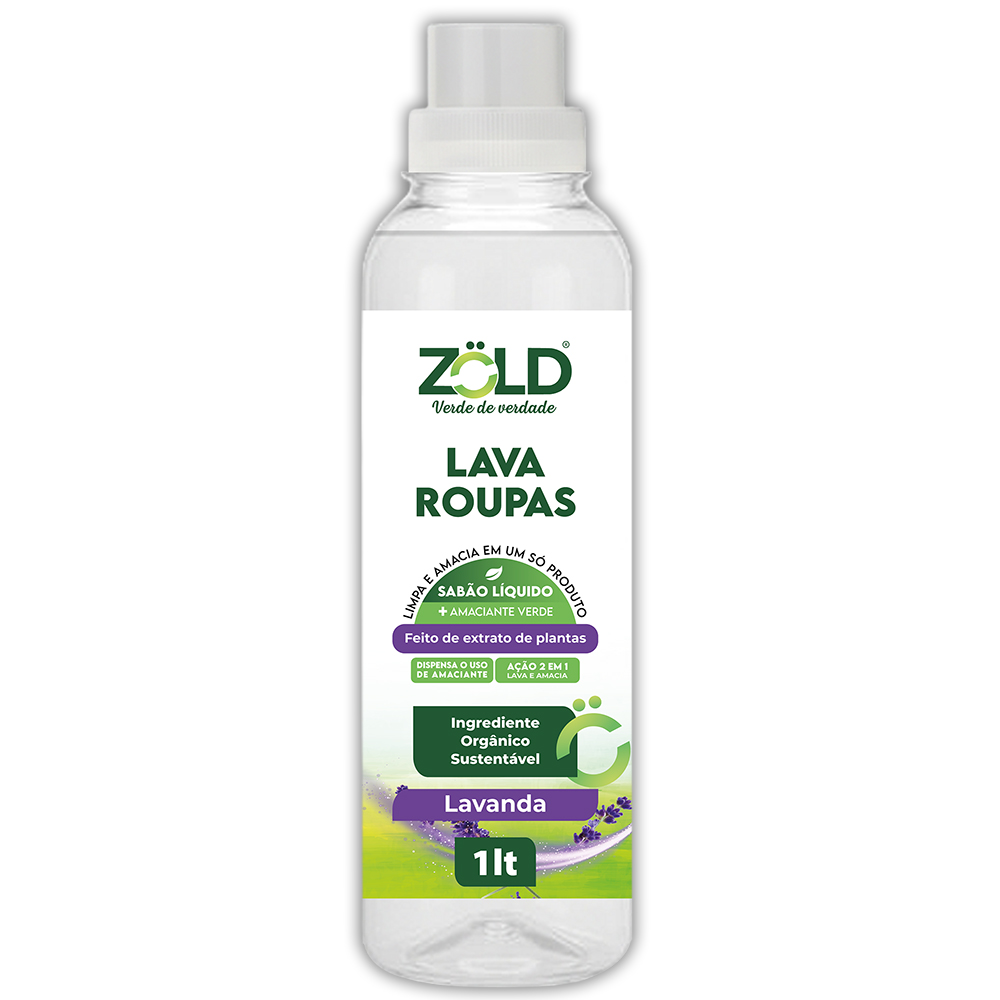 LAVA-ROUPAS LAVANDA 1 LITRO 2EM1 2em1 Zöld. Fórmula inteligente que limpa, protege e respeita sua saúde e o meio ambiente. Limpa-vidros Zöld sua casa mais limpa e reluzente. Produtos de Limpeza 100% Vegetais, Seguros para sua Família e para o Planeta
