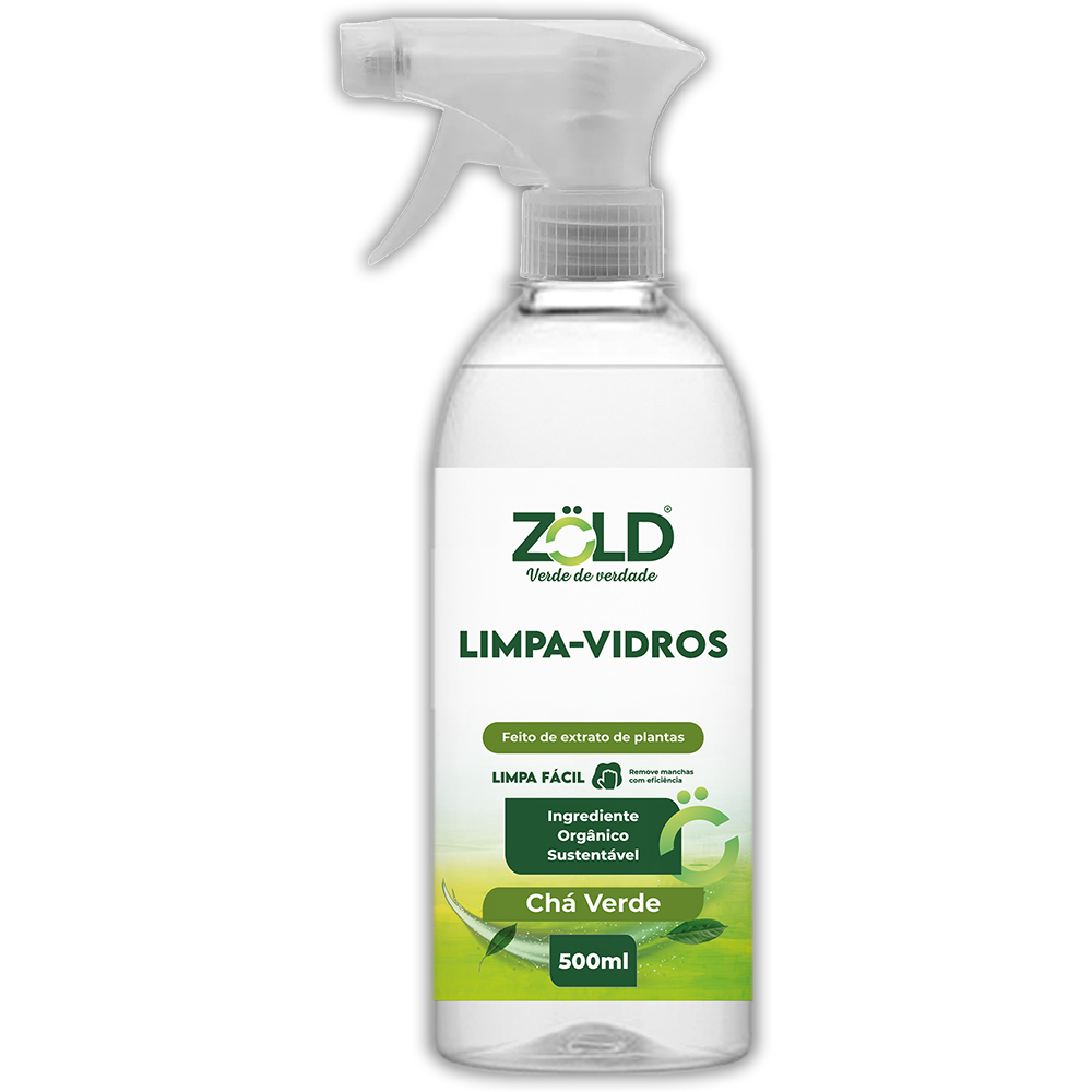 LIMPA-VIDROS CHÁ VERDE 500ML Zöld. Fórmula inteligente que limpa, protege e respeita sua saúde e o meio ambiente. Limpa-vidros Zöld sua casa mais limpa e reluzente. Produtos de Limpeza 100% Vegetais, Seguros para sua Família e para o Planeta