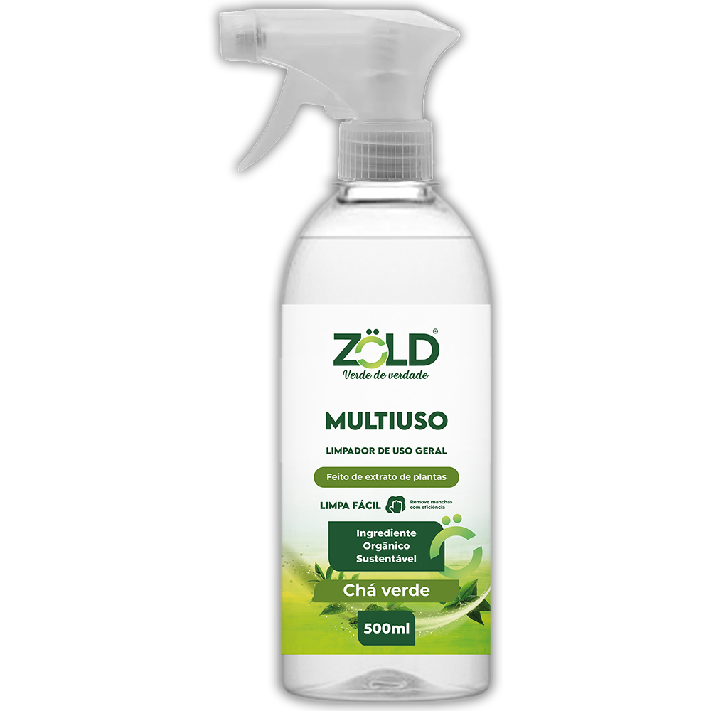 MULTIUSO CHÁ VERDE 500ML Zöld. Fórmula inteligente que limpa, protege e respeita sua saúde e o meio ambiente. Limpa-vidros Zöld sua casa mais limpa e reluzente. Produtos de Limpeza 100% Vegetais, Seguros para sua Família e para o Planeta