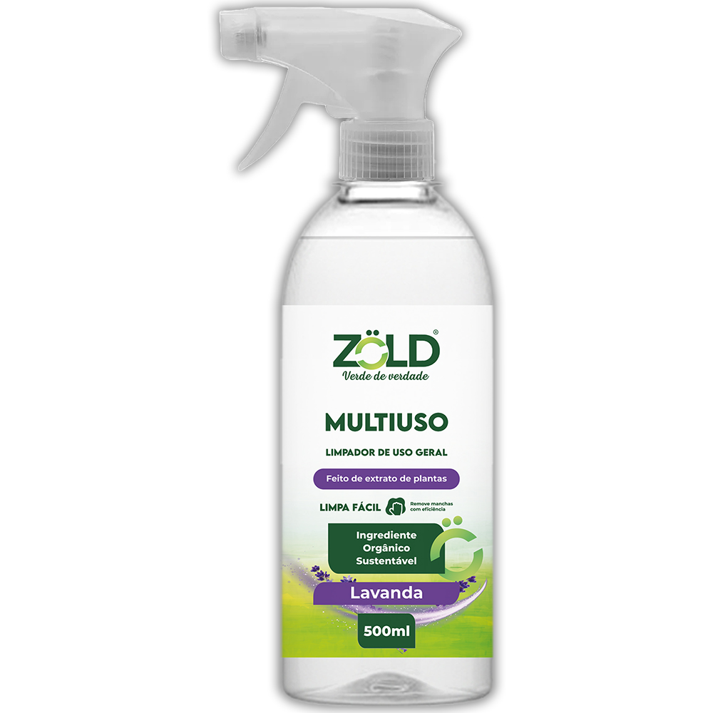 MULTIUSO LAVANDA 500ML Zöld. Fórmula inteligente que limpa, protege e respeita sua saúde e o meio ambiente. Limpa-vidros Zöld sua casa mais limpa e reluzente. Produtos de Limpeza 100% Vegetais, Seguros para sua Família e para o Planeta