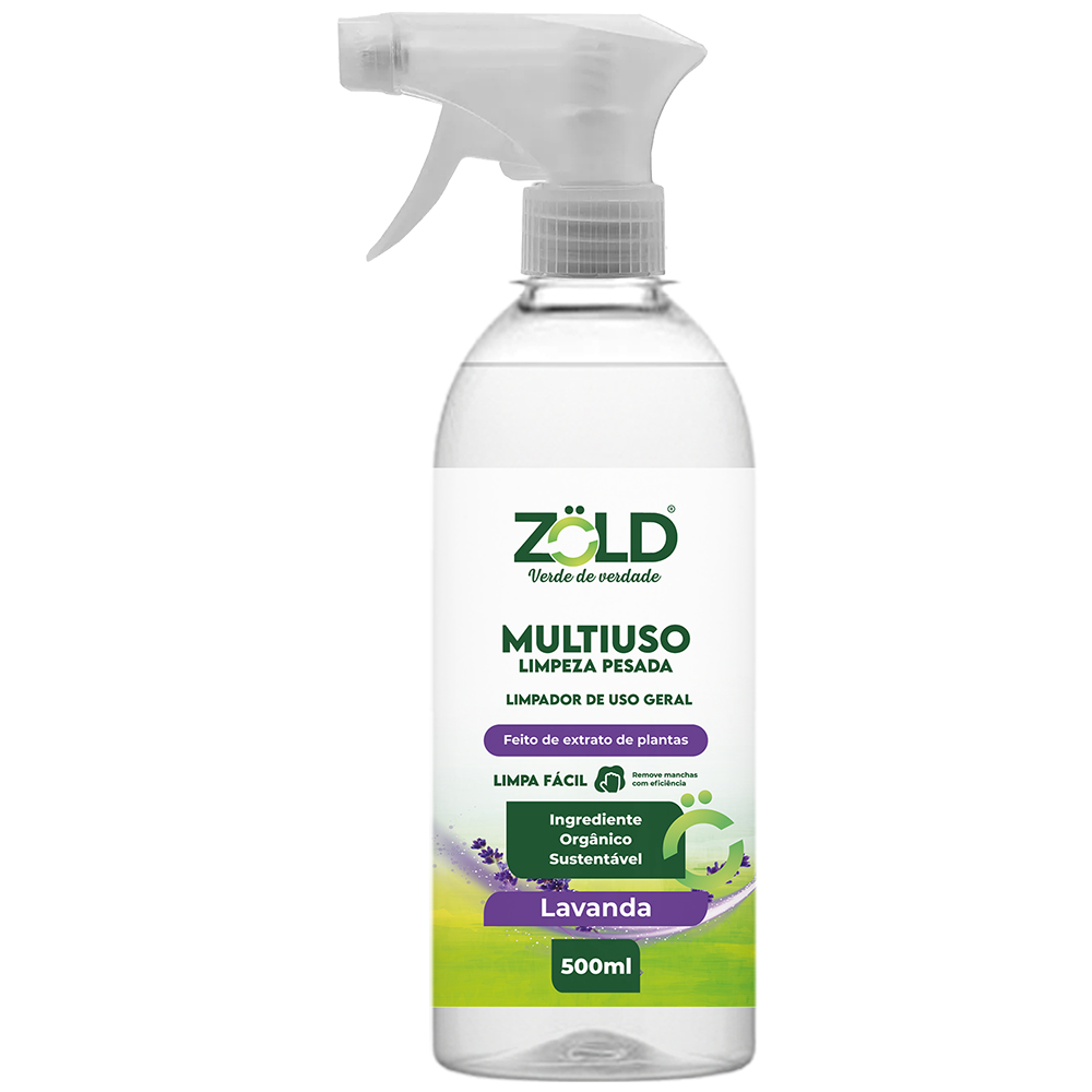 MULTIUSO LIMPEZA PESADA LAVANDA 500ML Zöld. Fórmula inteligente que limpa, protege e respeita sua saúde e o meio ambiente. Limpa-vidros Zöld sua casa mais limpa e reluzente. Produtos de Limpeza 100% Vegetais, Seguros para sua Família e para o Planeta